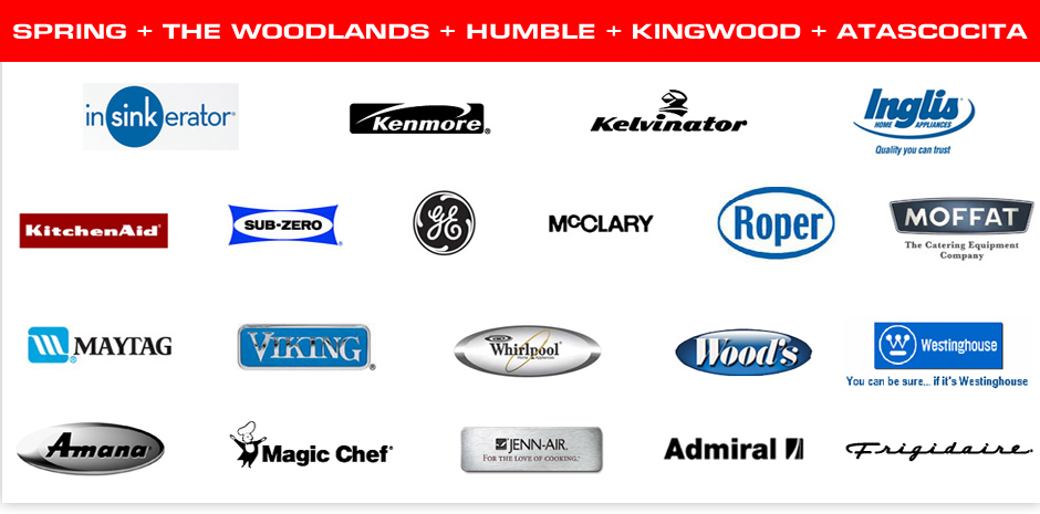 Logos of Appliancee Manufacturer Brands That Appliance America Can Service and Repair Like - GE, Whirpool, Sears, Jenn Air,  Sub Zero, Frigidare, and Maytag